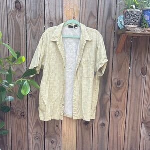 Patagonia Organic Cotton Men's Casual Beige/Green Short Sleeve Button Up